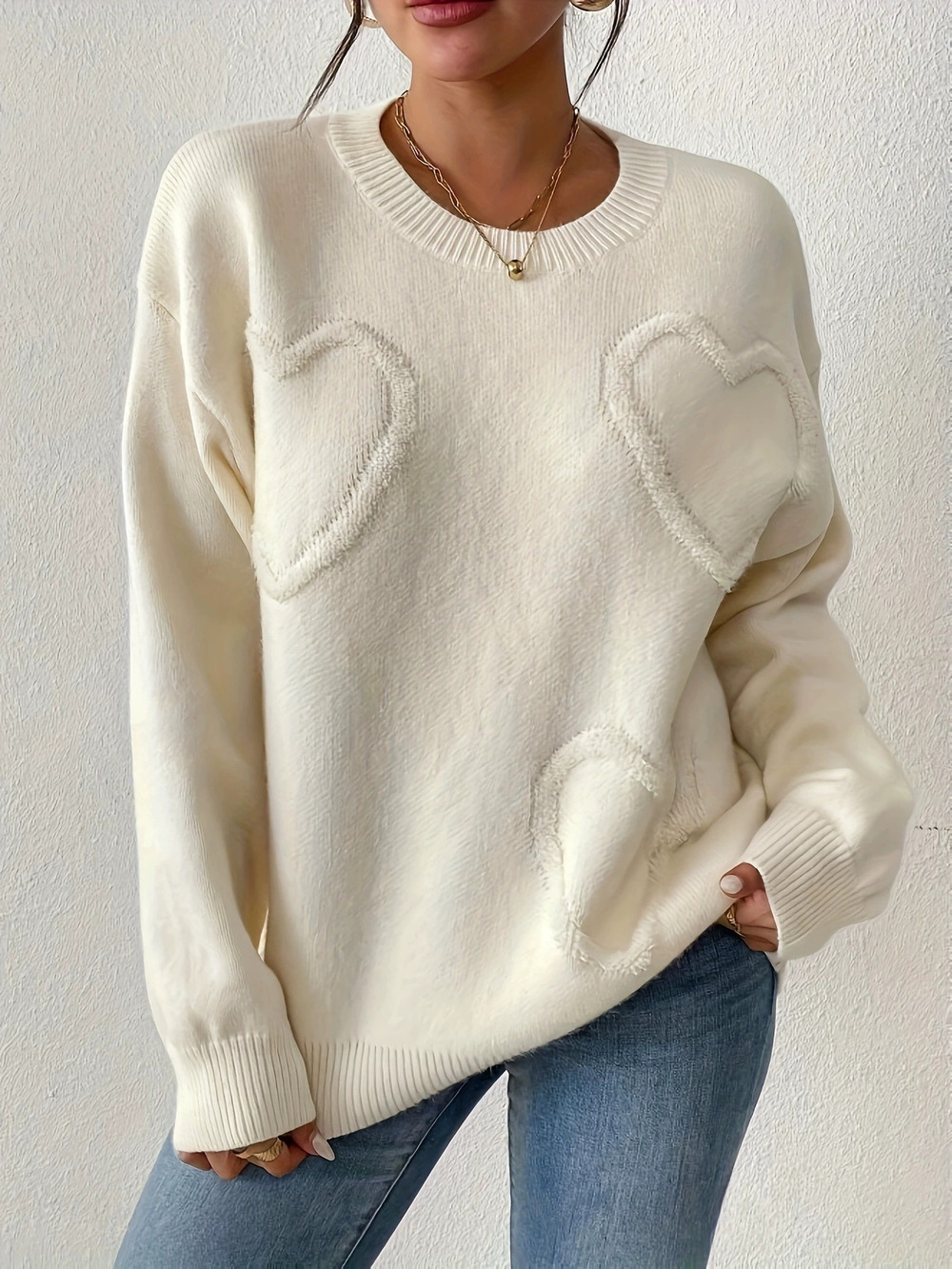 ZARA Oversized Knit Sweater Love Heart Autumn Casual Cozy Women